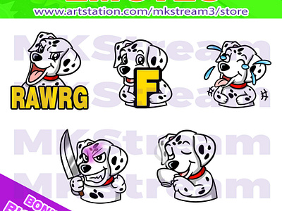 Twitch emotes dalmatian dog knife, sip, howl, f & laugh pack animated emotes anime cute dalmatian dalmatian dog dalmatian emotes design discord emotes dog dog emotes emotes evil face f howl illustration knife emotes laugh sip sub badge twitch emotes