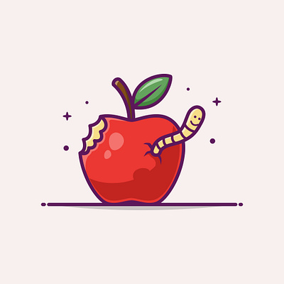 Bitten apple and Worm Cartoon apple cartoon elements illustration minimalist vector