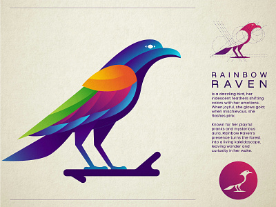 Rainbow Raven alex seciu bird logo branding crow logo logo design logo designer negative space logo rainbow rainbow logo raven logo