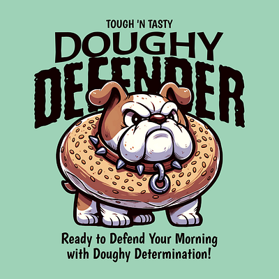 Doughy Defender adorable bagel bulldog cartoon cute design dog funny kittl pop culture print on demand printondemand t shirt t shirt design tshirtdesign