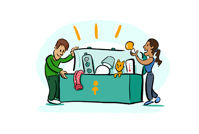 Energy saving toolbox cat chest cool draw energy home illustration light saving toolbox