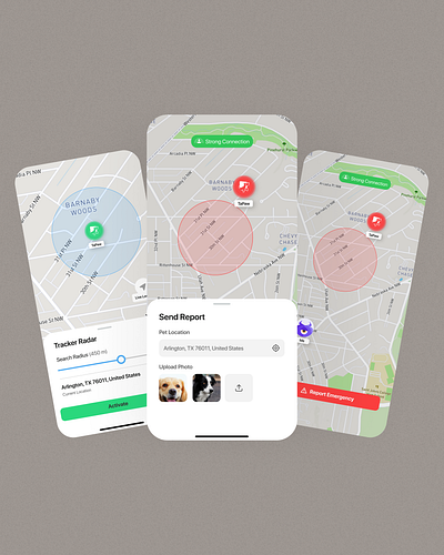 Pet Tracking Screens for TapPaw app design concept conceptual design location petcare ui user interface ux