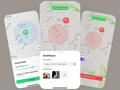 Pet Tracking Screens for TapPaw app design concept conceptual design location petcare ui user interface ux