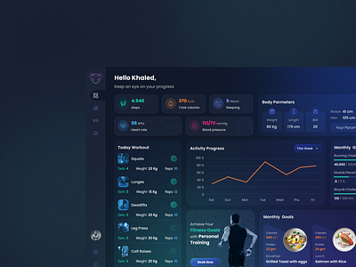 Fitness Tracking Dashboard app design dark dashboard design fitness flatdesign glassmorphisim illustration insights interaction neon ui ui design userexperince userinterface ux ux design webdesign workout