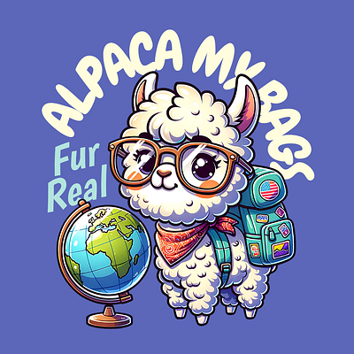 Alpaca My Bags adorable adventure alpaca cartoon cute design funny journey kittl pop culture print on demand printondemand t shirt t shirt design travel tshirt tshirtdesign