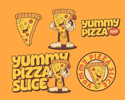 Funny Mascot Yummy Pizza Slice Key Visual Identity branding design graphic design illustration logo mountain nature vector