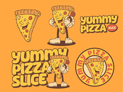 Funny Mascot Yummy Pizza Slice Key Visual Identity branding design graphic design illustration logo mountain nature vector