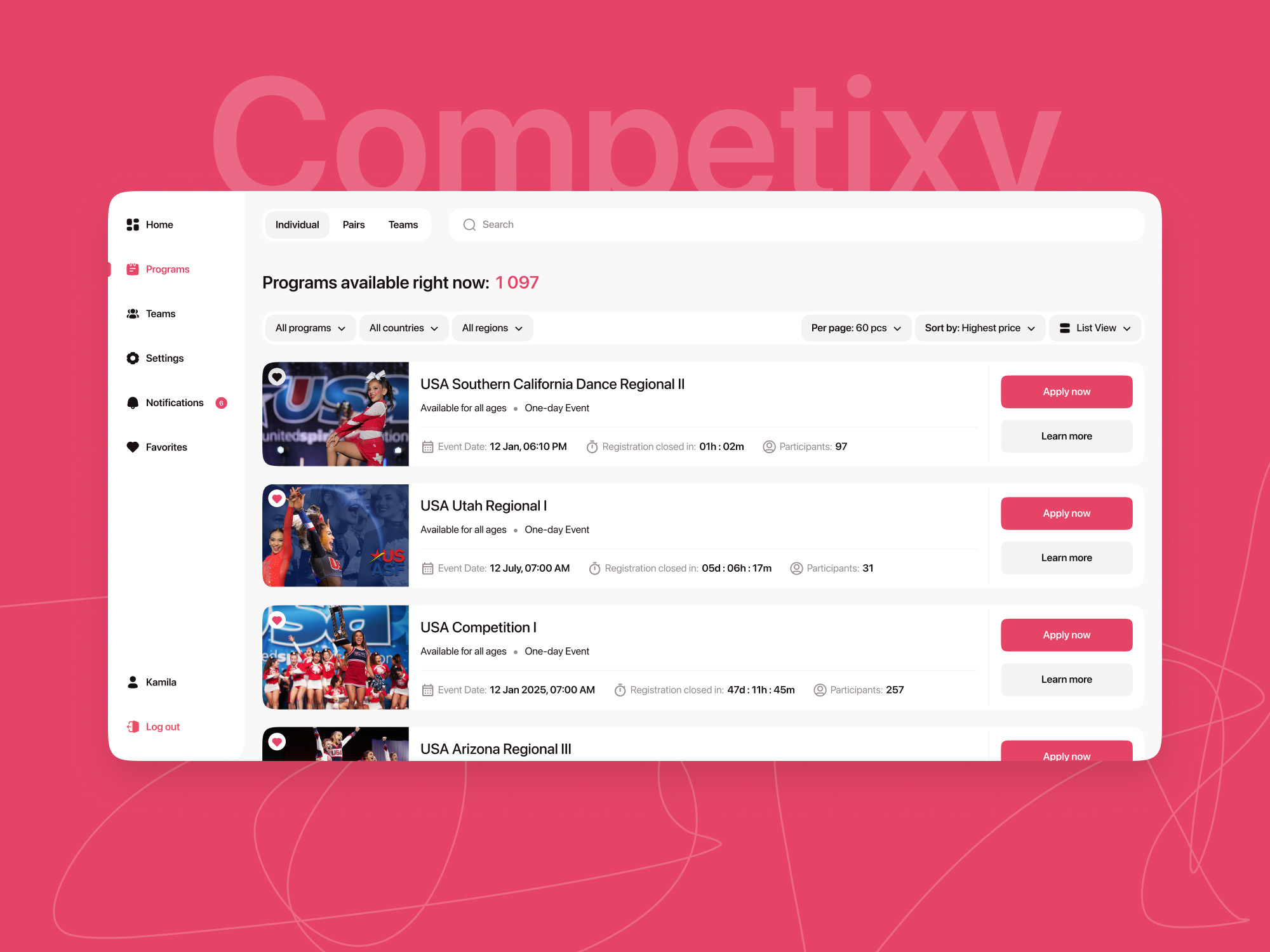 Competitions Aggregator Concept Web App