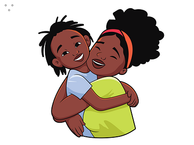 Together 2d black boy child flat girl hug illustration mother mothers day people woman