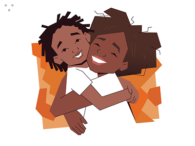 Together 2d black boy flat geometric girl graphic hug illustration mother people vector woman