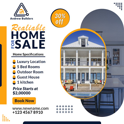 Real Estate Post design for facebook. advertisement branding home for sale instagram post modern design real estate post