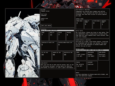 'Mecha Hack' Character Sheet Generator anime futuristic game hud mech mecha minimal mobile tech web