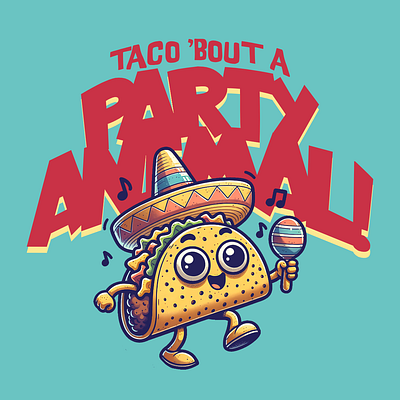 Taco 'bout a Party Animal adorable cartoon cute design food funny kittl pop culture print on demand printondemand t shirt t shirt design taco tshirt tshirtdesign