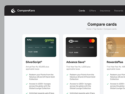 Comparing Products - Credit Cards - Fintech buy c heckout compare credit card design ecommerce fiannce fitnech ios mastercard plans pricing product design sells ui visa