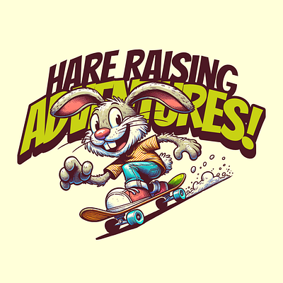Hare Raising Adventures! adorable bunny cartoon cute design funny hare kittl pop culture print on demand printondemand rabbit skateboarding t shirt t shirt design tshirt tshirtdesign