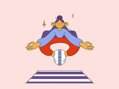 Girl meditating in the lotus position 2d animation breathe calm character animation character design illustration levitation meditate mental health mind motion graphics relax yoga zen