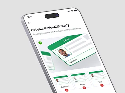 Verify your Identity screen - Paycam design fintech green design identity verification illustration mobile design national id product design ui user interface design