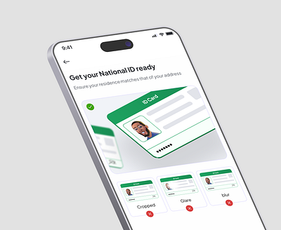 Verify your Identity screen - Paycam design fintech green design identity verification illustration mobile design national id product design ui user interface design