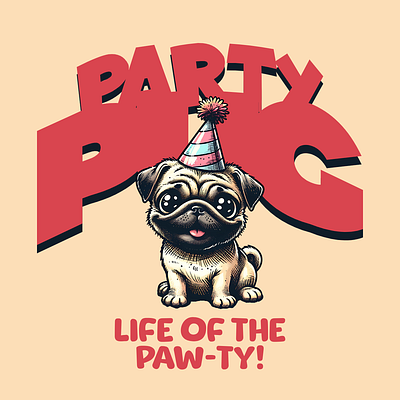 Party Pug adorable cartoon cute design funny kittl party pop culture print on demand printondemand pug t shirt t shirt design tshirt tshirtdesign