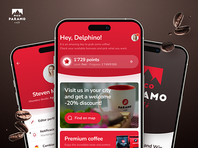 Paramo. Mobile app design for a chain of coffee shops account app catalog coffee design ios log in loyalty program mobile ui ux welcome