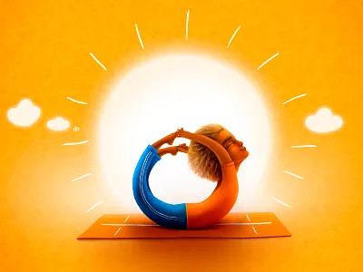 Dhanurasana asana cartoon character children illustration kids meditation relax sun yoga