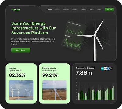 Bento Design Experiments & Colour Explorations bento cards bento ui bento website clean ui daily ui dark landing page exploration green landing page hero header homepage landing page minimal ui modern landing page renewable energy saas ui ui design wind turbine yellow landing page