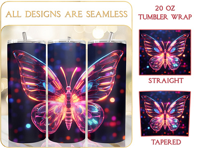 Neon Style Butterfly 20 Oz Tumbler Design Sublimation Wrap neon style tumbler wrap