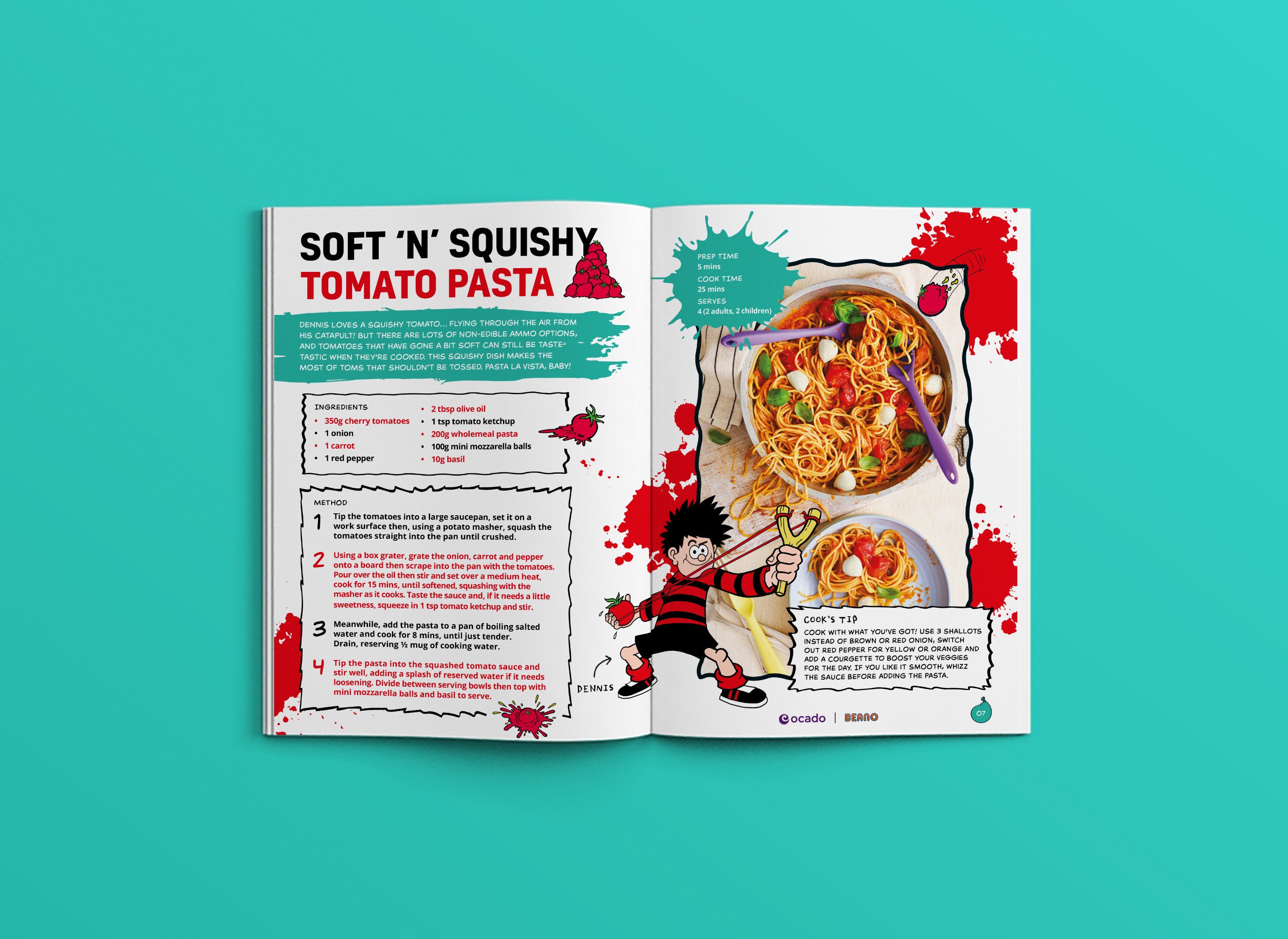 Beano & Ocado - Food Waste Cookbook beano cartoon children cookbook editorial design graphic design illustration layout design magazine ocado playful print recipe