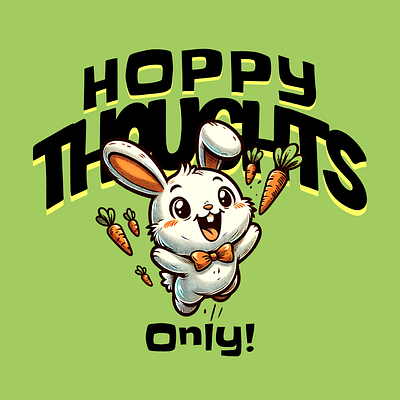 Hoppy Thoughts Only! adorable bunny cartoon cute design funny happy kittl pop culture positivity print on demand printondemand t shirt t shirt design tshirt tshirtdesign