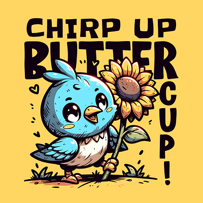 Chirp Up, Buttercup! adorable bird cartoon cute design flower funny kittl pop culture positivity print on demand printondemand t shirt t shirt design tshirt tshirtdesign