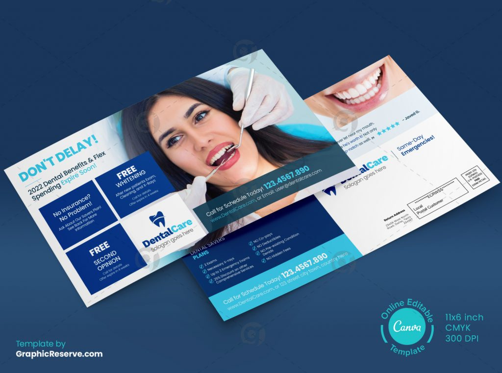 Dental Service Mailer Design Template Canva by Graphic Reserve on Dribbble