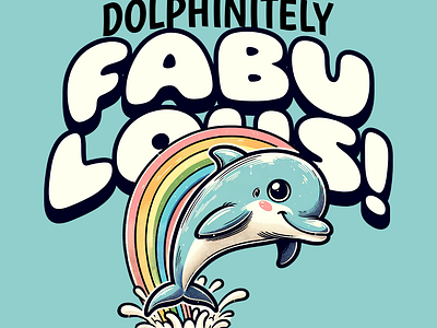 Dolphinitely Fabulous! adorable cartoon cute design dolphin funny kittl pop culture positivity print on demand printondemand t shirt t shirt design tshirt tshirtdesign