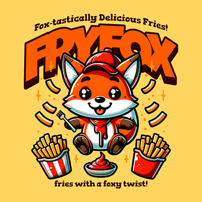 FRYFOX adorable cartoon cute design fox fries funny kittl pop culture print on demand printondemand t shirt t shirt design tshirt tshirtdesign