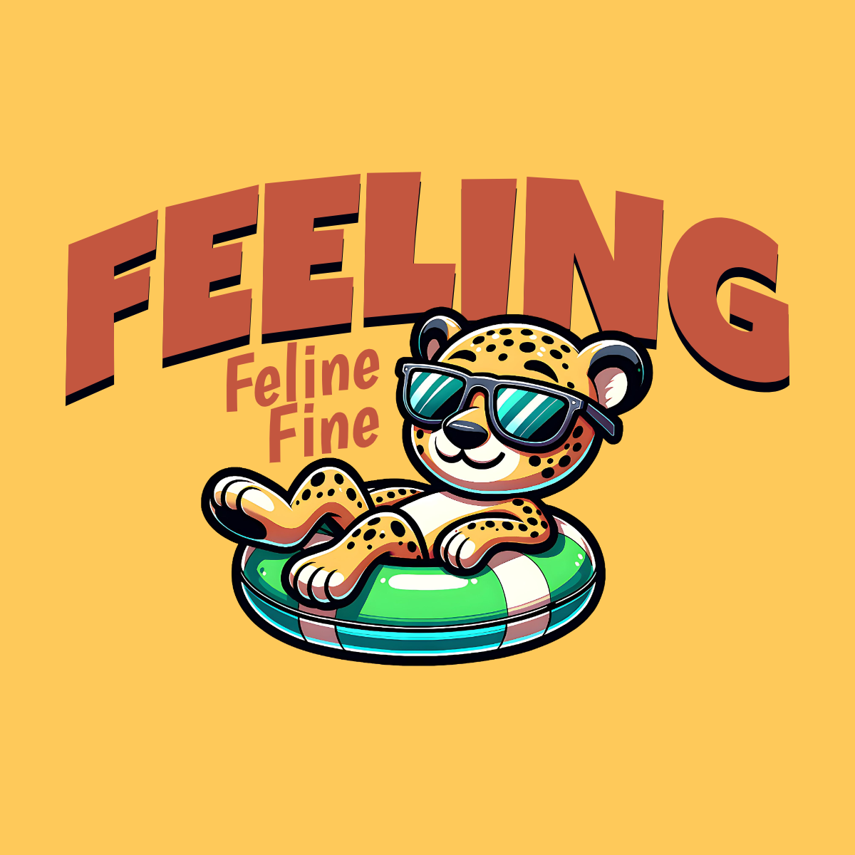 Feline Fine adorable cartoon cheetah chill cute design feline funny kittl pop culture print on demand printondemand t shirt t shirt design tshirt tshirtdesign
