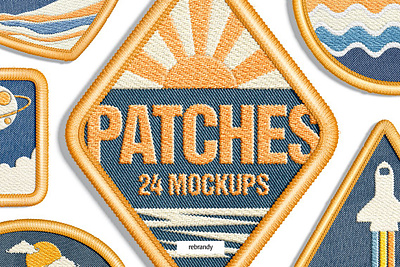 Embroidery Effect Patch Mockups Set cotton element embroidery icon mock mockup onlay round sewn shape stitched stitches symbol thread unity