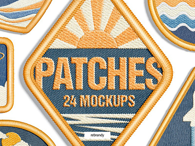 Embroidery Effect Patch Mockups Set cotton element embroidery icon mock mockup onlay round sewn shape stitched stitches symbol thread unity