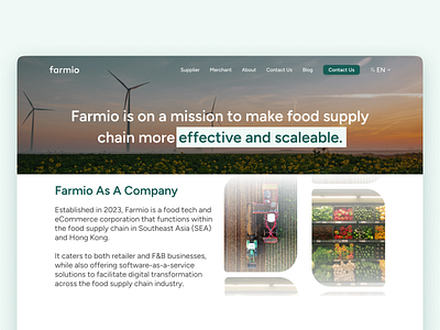Farmio About Page: Food Supply Chain SaaS ui