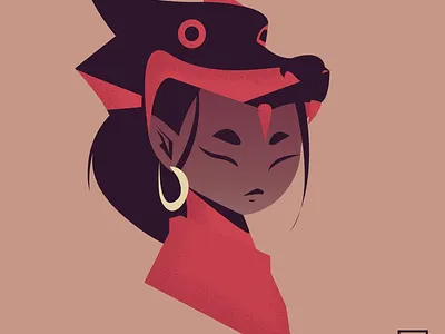 Velvet asial girl graphic design vector art wolf