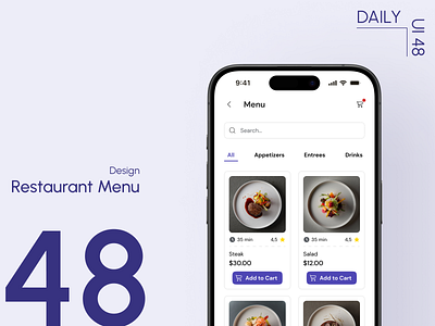 Day 48: Restaurant Menu daily ui challenge mobile app design restaurant menu design ui design user experience user interface visual design