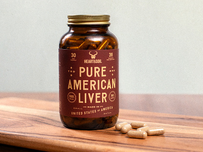 Pure American Liver badge bottle branding carnivore grass fed heart illustration liver logo organs packaging supplement typography vintage