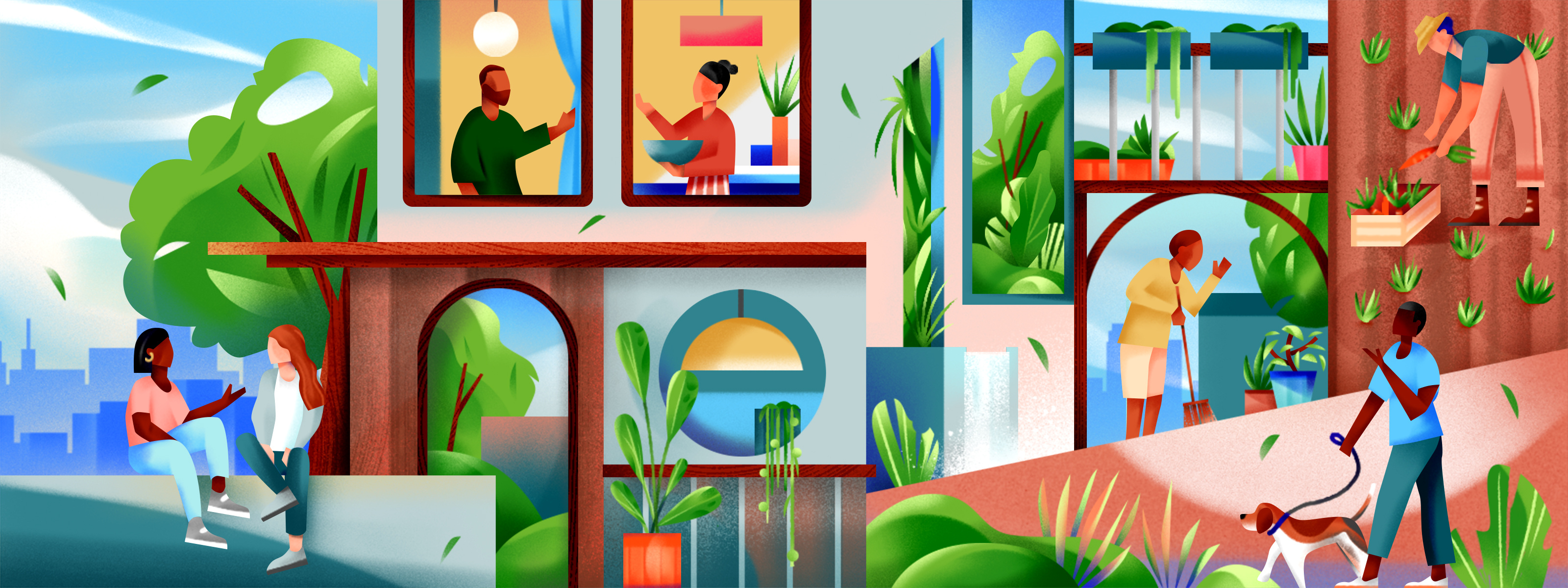 Co-op Housing apartment co op editorial illustration flat geometric illustration green living green spaces housing neighbourhood renting tenant