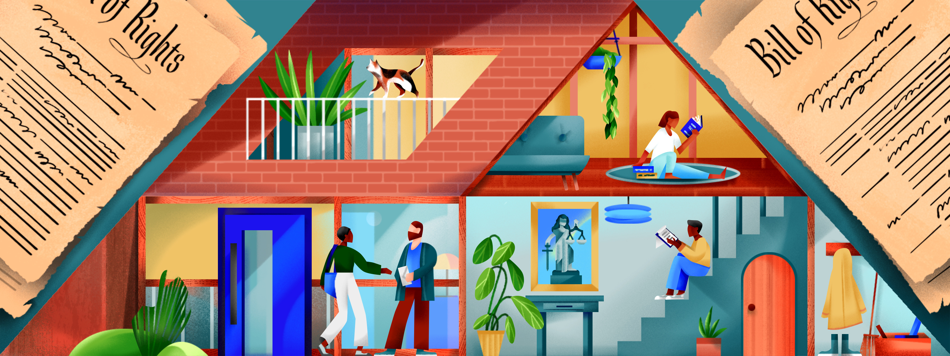 Bill of Rights bill of rights editorial illustration house housing interior justice law renting staircase tenant tenant rights