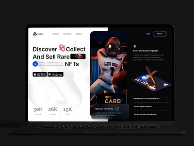 Web Design: NFT Marketplace Homepage UI app design application crypto cryptocurrency ethereum landing page marketplace nft nft website popular saas typography ui ux web web design web3 webdesign