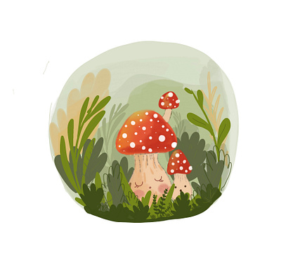 Illustration | mushroom forest illustration simple art