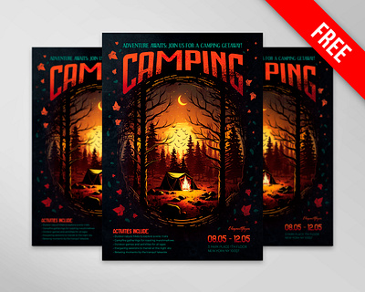 Free Camping Flyer PSD Template camping design flyer design free free desing free psd free template freebie illustration psd psd template template