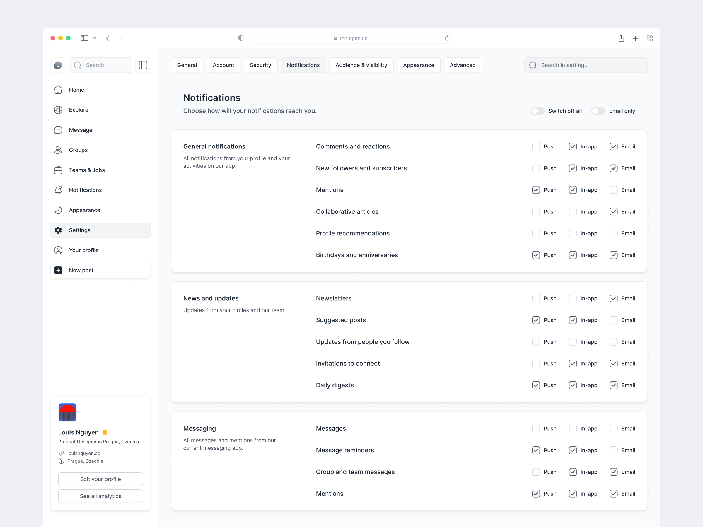 Simple Notification Settings app design design noti notification set up settings social media ui ui design ux ux design web design website