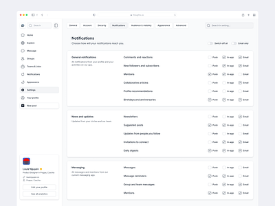 Simple Notification Settings app design design noti notification set up settings social media ui ui design ux ux design web design website