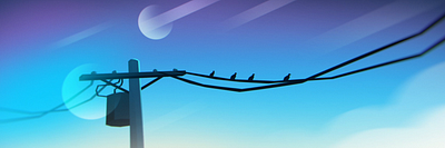 FAT Brands - Birds on a Wire 2d 3d after effects animation birds blue design electric pole film fly gradient launch motion graphics purple rocket scifi shake space utility pole wire