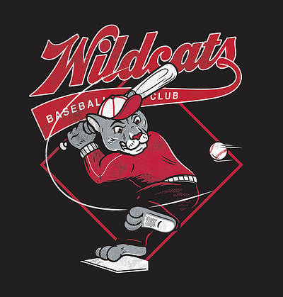 Wildcats Baseball Club branding character design design graphic design illustration logo mascot design t shirt design vector