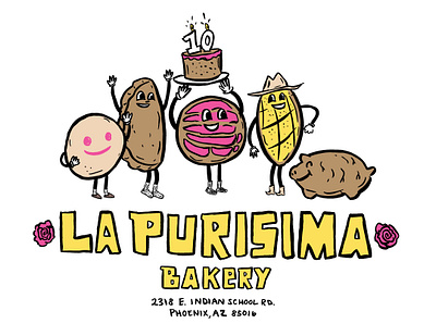 10 Year Anniversary La Purisima Bakery bakery characterdesign chicano concha design hand drawn hand lettering illustration latino mexican southwest